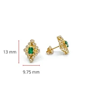 10K Yellow Gold 0.35cttw Emerald and 0.24cttw Diamond Halo Stud Earrings