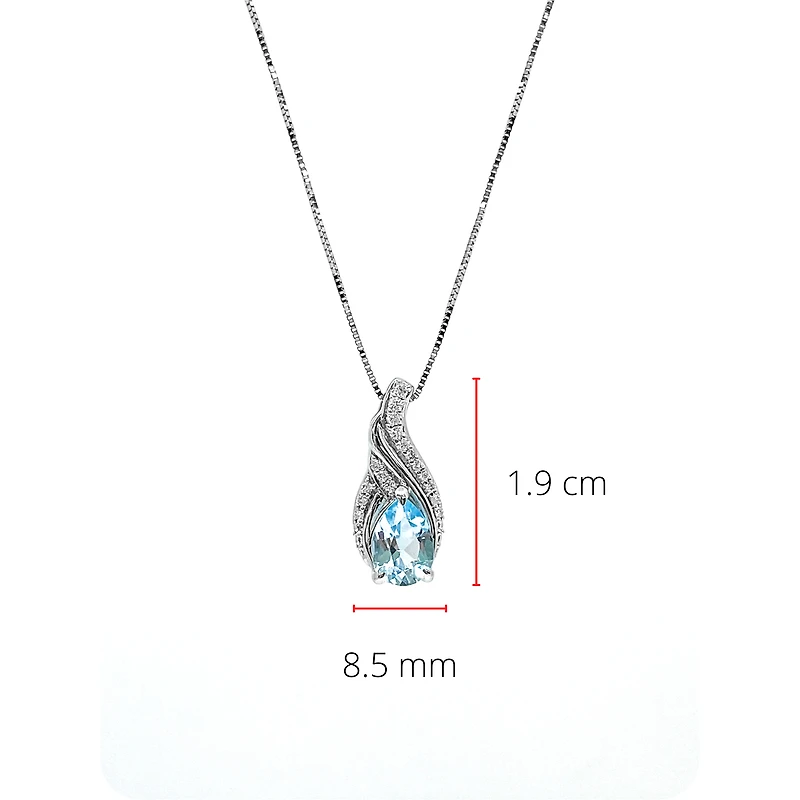 10K White Gold 1.40cttw Blue Topaz & 0.10cttw Diamond Pendant, 18"