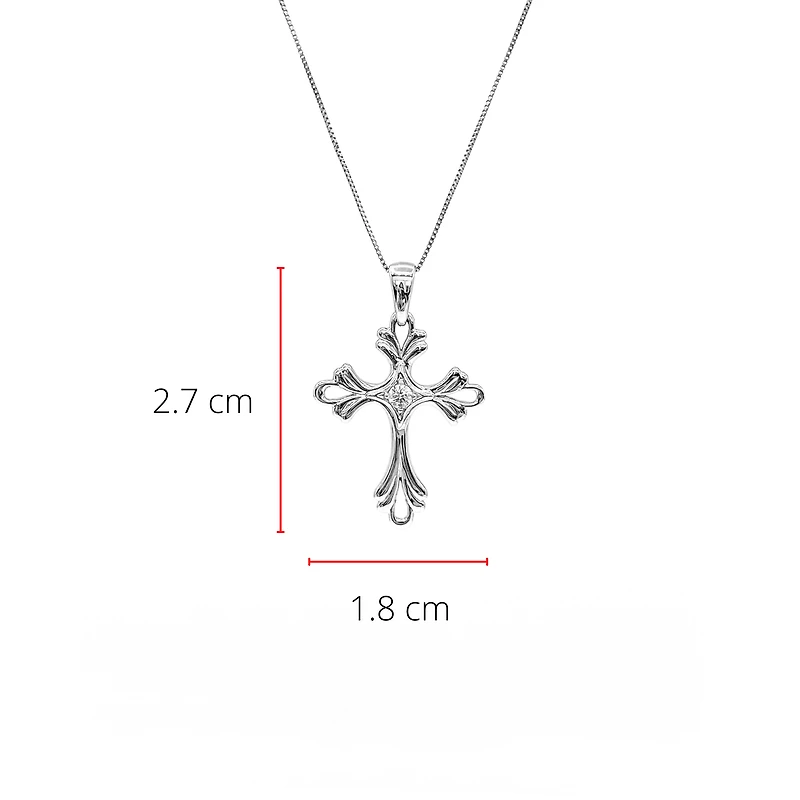 10K White Gold 0.06cttw Diamond Cross Pendant, 18"