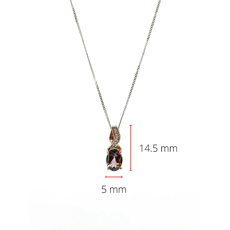 10K White and Rose Gold 1.00cttw Mystic Topaz & 0.012cttw Diamond Pendant, 18"