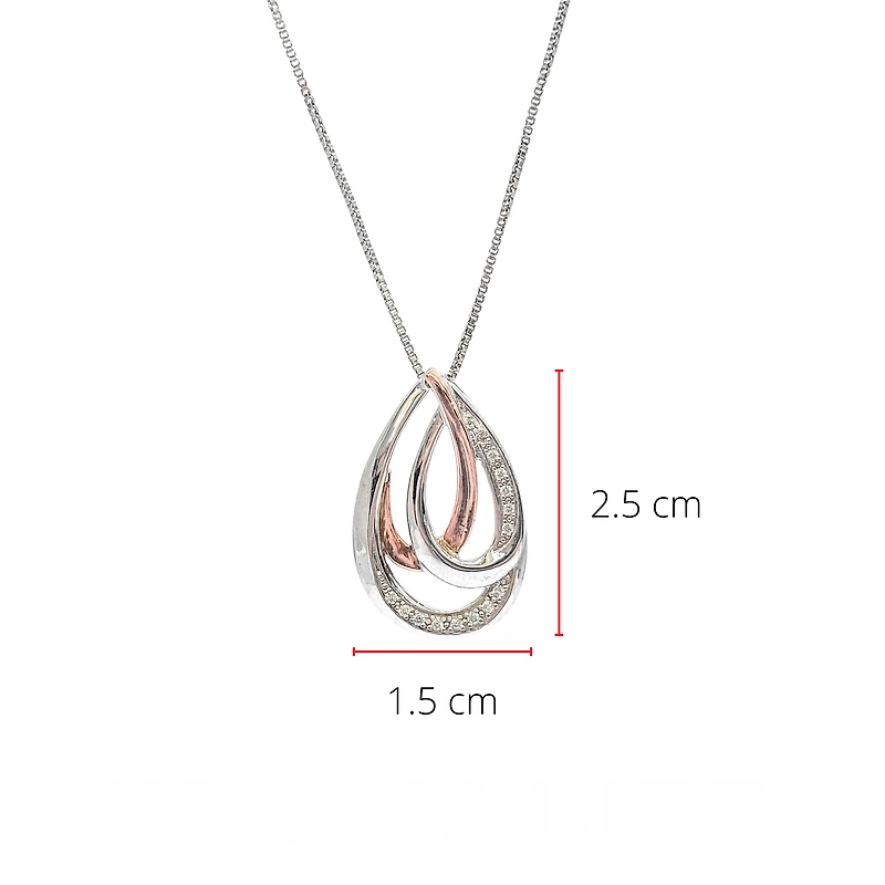 Silver and 10K Rose Gold 0.08cttw Diamond Pendant, 18"