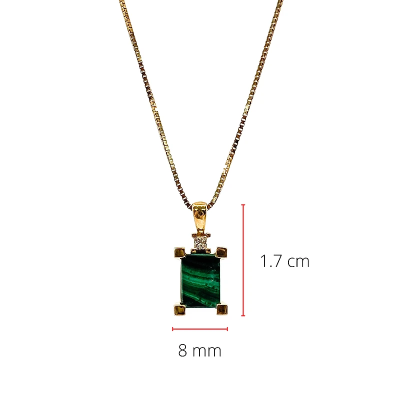 10K Genuine Malachite & 0.044cttw Canadian Diamond Pendant, 18"