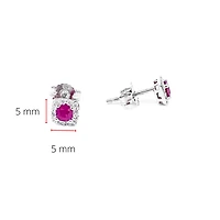 10K White Gold 0.40cttw Genuine Ruby and 0.12cttw Diamond Halo Stud Earrings