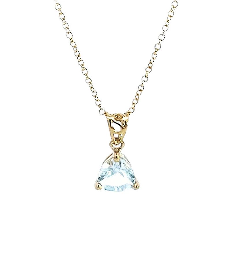 10K Yellow Gold 5.0mm Trillion Cut Aquamarine Pendant - 18"