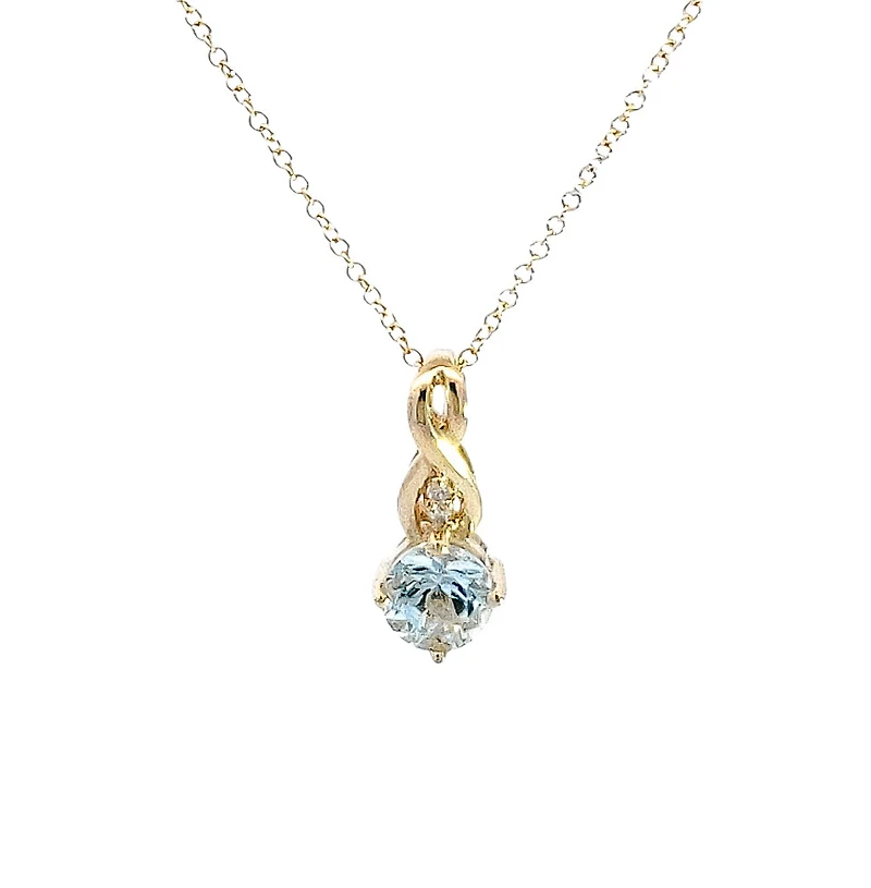 10K Yellow Gold 5.0mm Round Cut Aquamarine & 0.01cttw Diamond Pendant - 18"