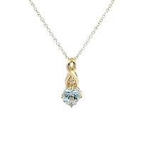 10K Yellow Gold 5.0mm Round Cut Aquamarine & 0.01cttw Diamond Pendant - 18"
