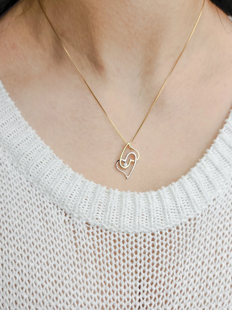 10K 2 Tone Gold Diamond Heart Necklace - 18"