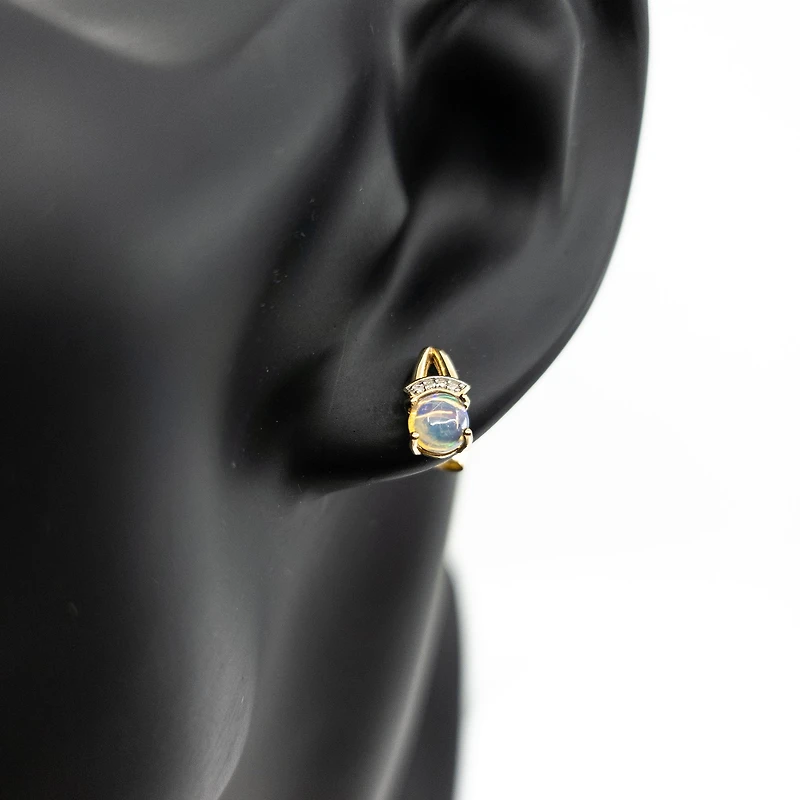 10K Yellow Gold Opal & Diamond Earrings