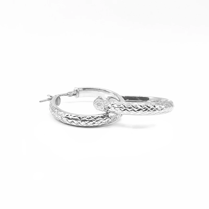10K White Gold Etched Hoops - 30mm