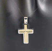 10K Two Tone White and Yellow Gold Cross
