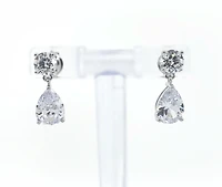 925 Sterling Silver 5.5mm round and 7mm x 10.5mm Tear Drop Cubic Zirconia Drop Earrings - 17.5mm x 7mm