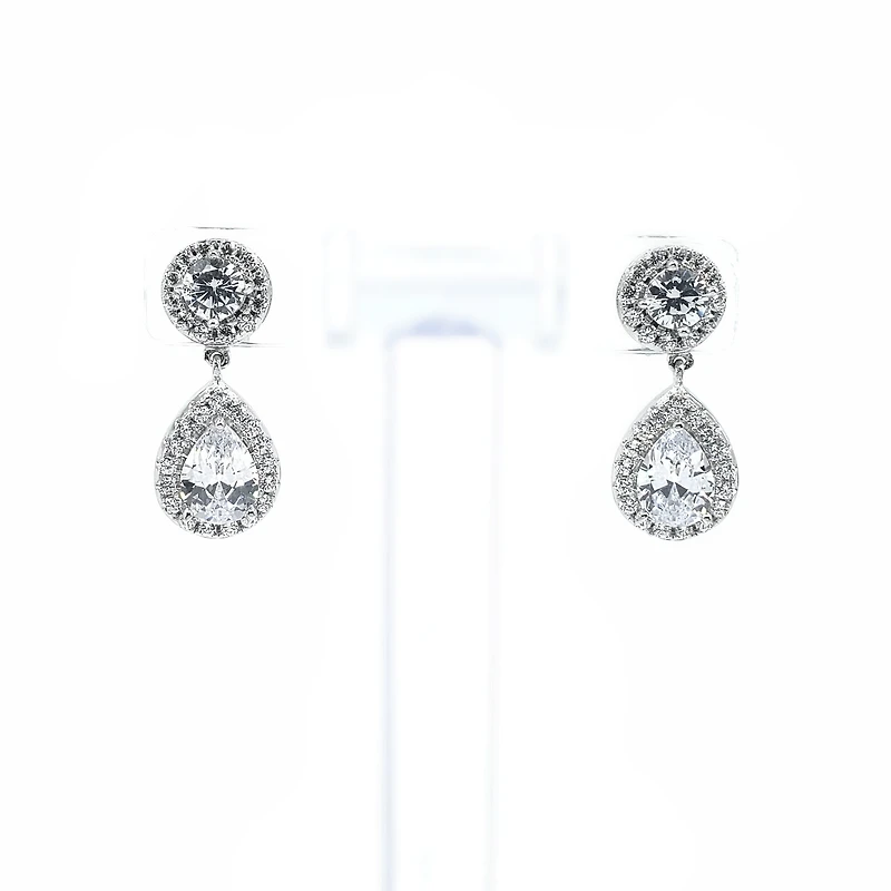 925 Sterling Silver Cubic Zirconia Drop Stud Earrings - 20mm x 8.5mm
