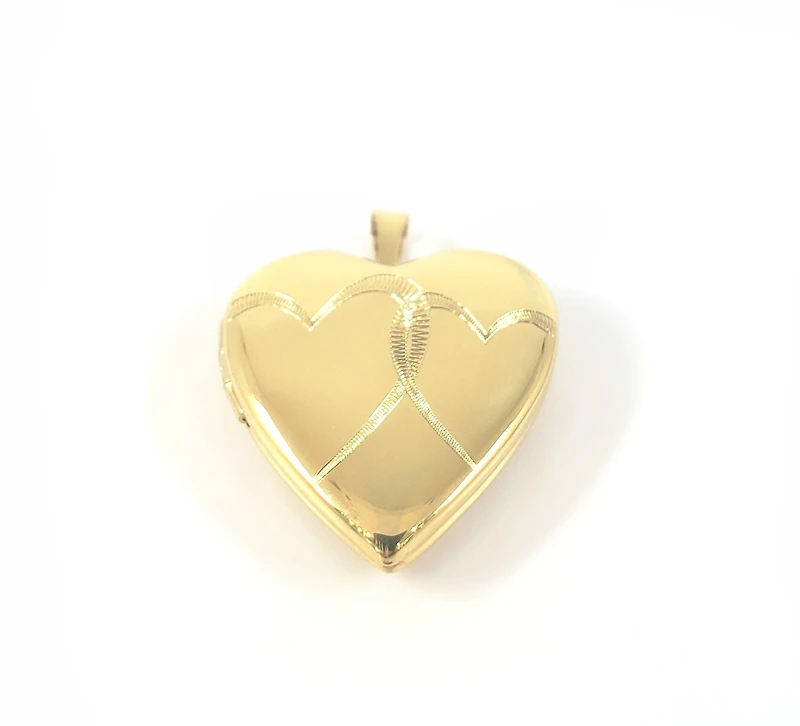 Gold Plated on 925 Sterling Silver Heart Shaped Locket with Etched Hearts Design - 21mm x 20mm