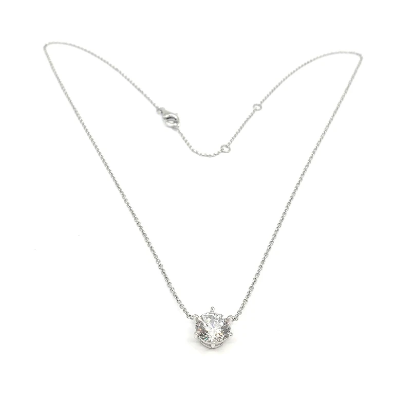 925 Sterling Silver 8mm Cubic Zirconia Solitaire Necklace - 18 Inches