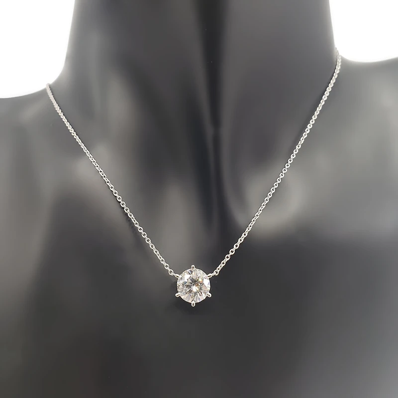 925 Sterling Silver 8mm Cubic Zirconia Solitaire Necklace - 18 Inches
