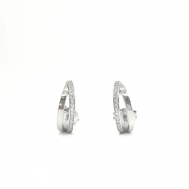 925 Sterling Silver Cubic Zirconia Double Channel Half Hoops - 14mm x 12mm
