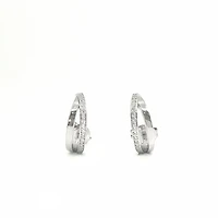 925 Sterling Silver Cubic Zirconia Double Channel Half Hoops - 14mm x 12mm