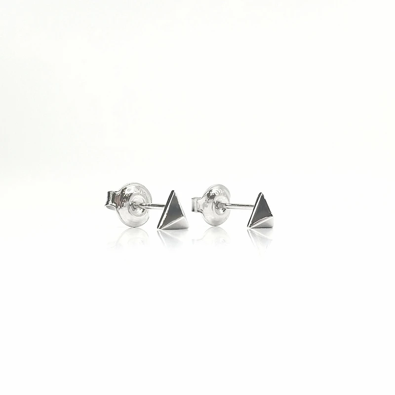 925 Sterling Silver 3D Triangular Stud Earrings - 4.5mm