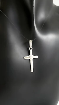 925 Sterling Silver 25mm x 15mm Flat Cross Charm with a Heart Center