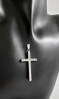 925 Sterling Silver 40mm x 21mm Hollow Cross Charm with "JESUS" Engraved