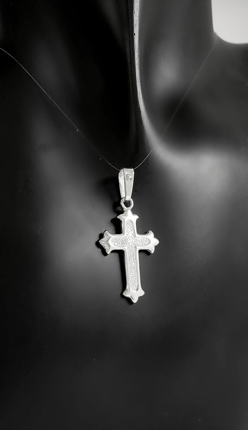 925 Sterling Silver 25mm x 16mm Brush Center Cross Charm