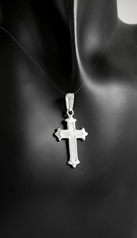 925 Sterling Silver 25mm x 16mm Brush Center Cross Charm