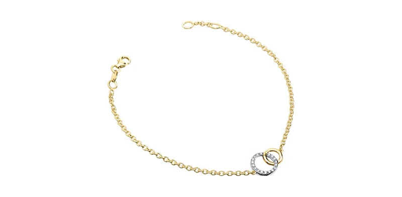 10K Yellow Gold 0.09cttw Diamond Double Circle / Eternity Tennis Bracelet, 7"