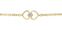 10K Yellow Gold 0.04cttw Diamond Heart Shaped Tennis Bracelet, 7"