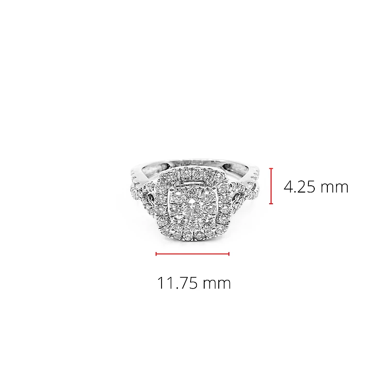 10K White Gold 1.00cttw Diamond Halo Engagement Ring, size 6.5