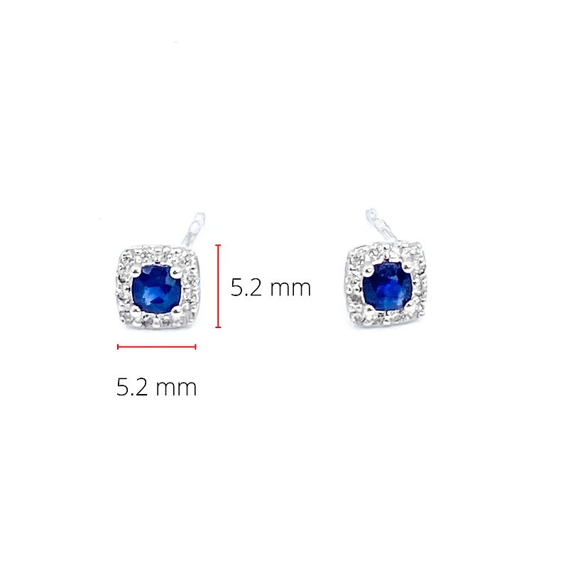 10K White Gold 0.40cttw Genuine Sapphire & 0.12cttw Diamond Halo Stud Earrings