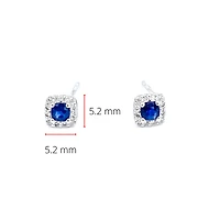 10K White Gold 0.40cttw Genuine Sapphire & 0.12cttw Diamond Halo Stud Earrings