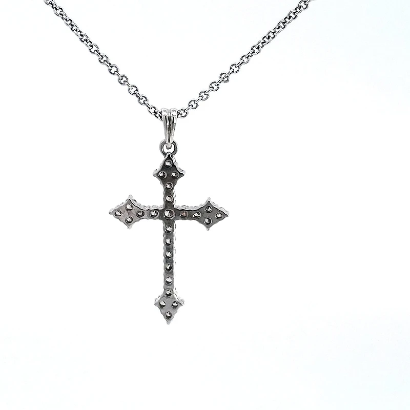 10/14K White Gold 0.85cttw Diamond Cross Pendant, 18"