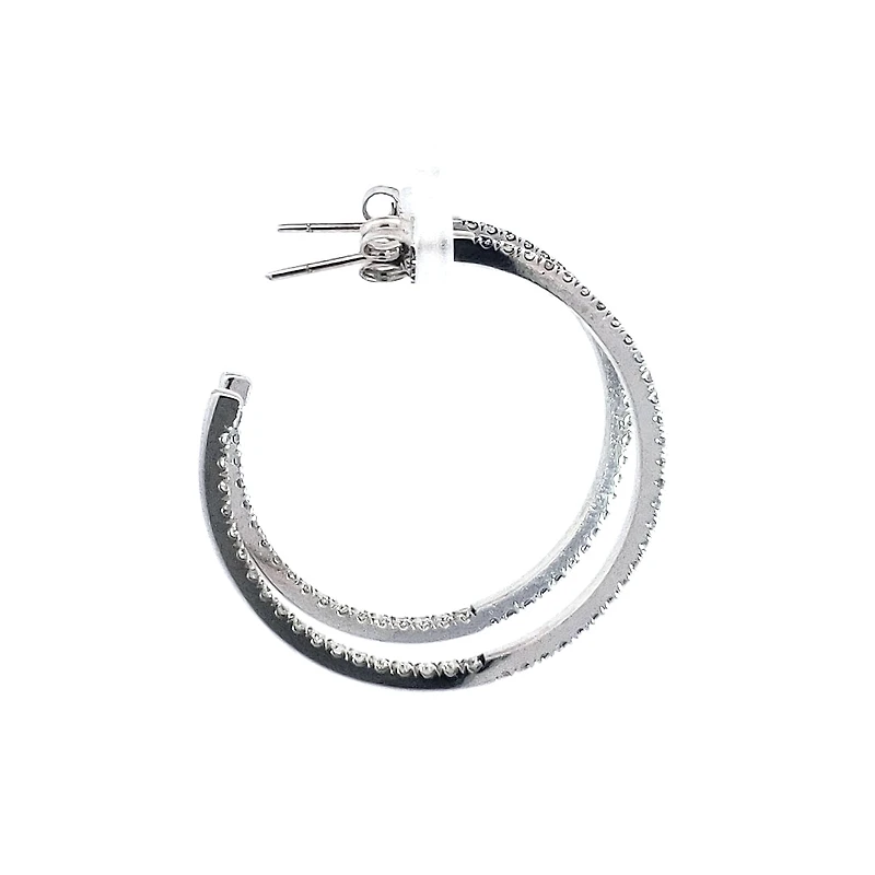 14K White Gold 0.74cttw Diamond Hoop Earrings