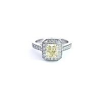 14K White Gold 1.64cttw Fancy Yellow  Cushion Cut Diamond Halo Engagement Ring, Size 6.5