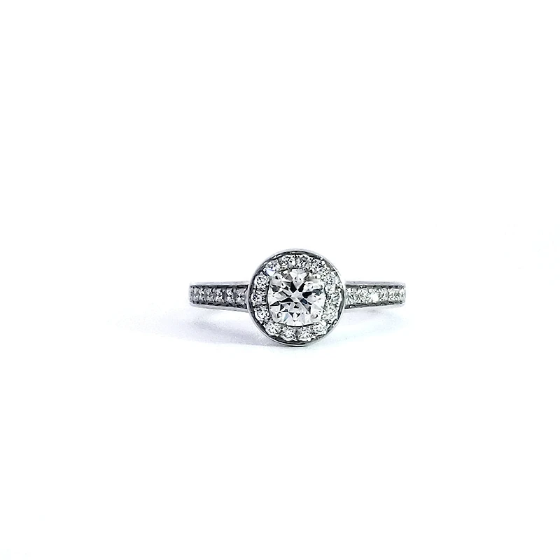 14K White Gold 0.67cttw Diamond Halo Engagement Ring, 6.5