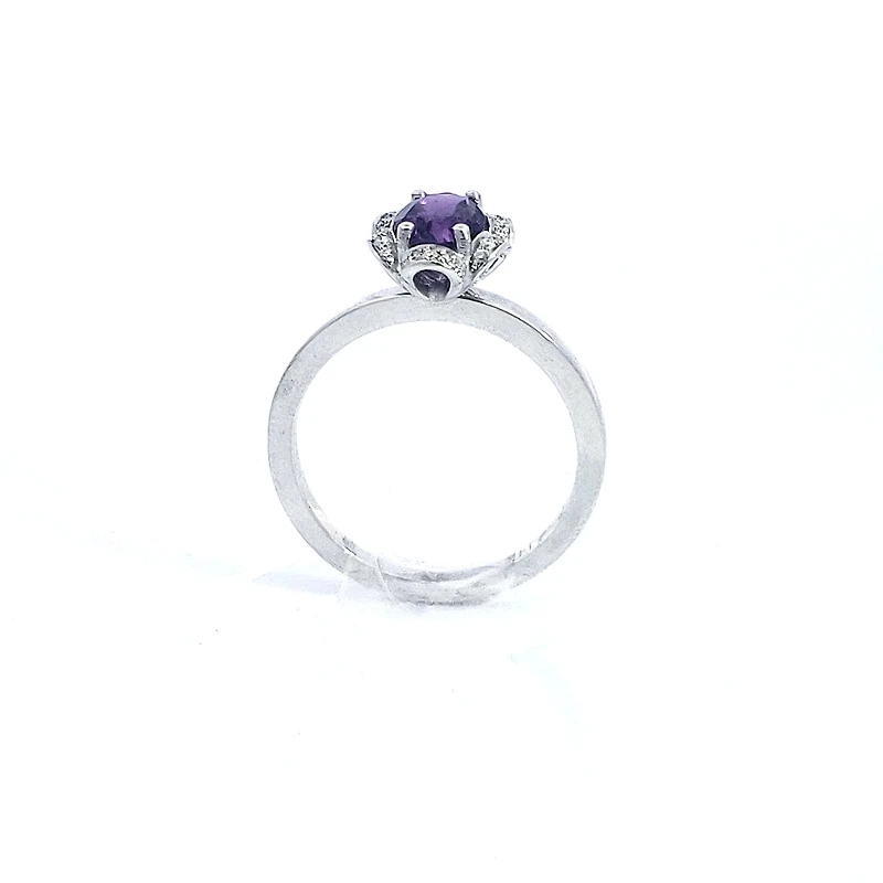 14K White Gold 0.80cttw Amethyst and 0.12cttw Diamond Ring, size 6