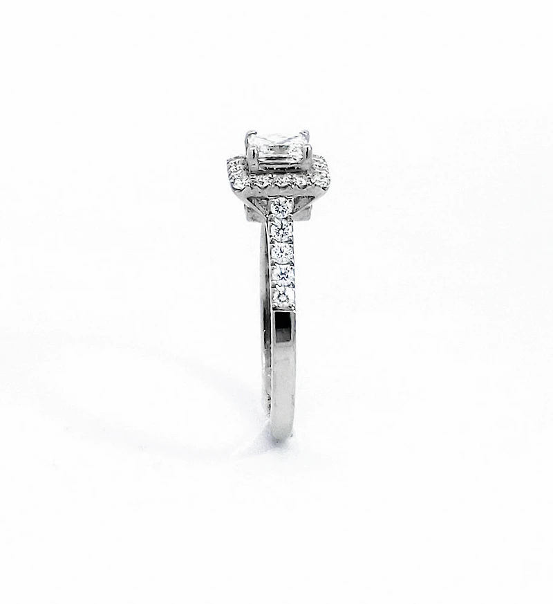 14K White Gold 0.99cttw Princess Cut Diamond Halo Engagement Ring