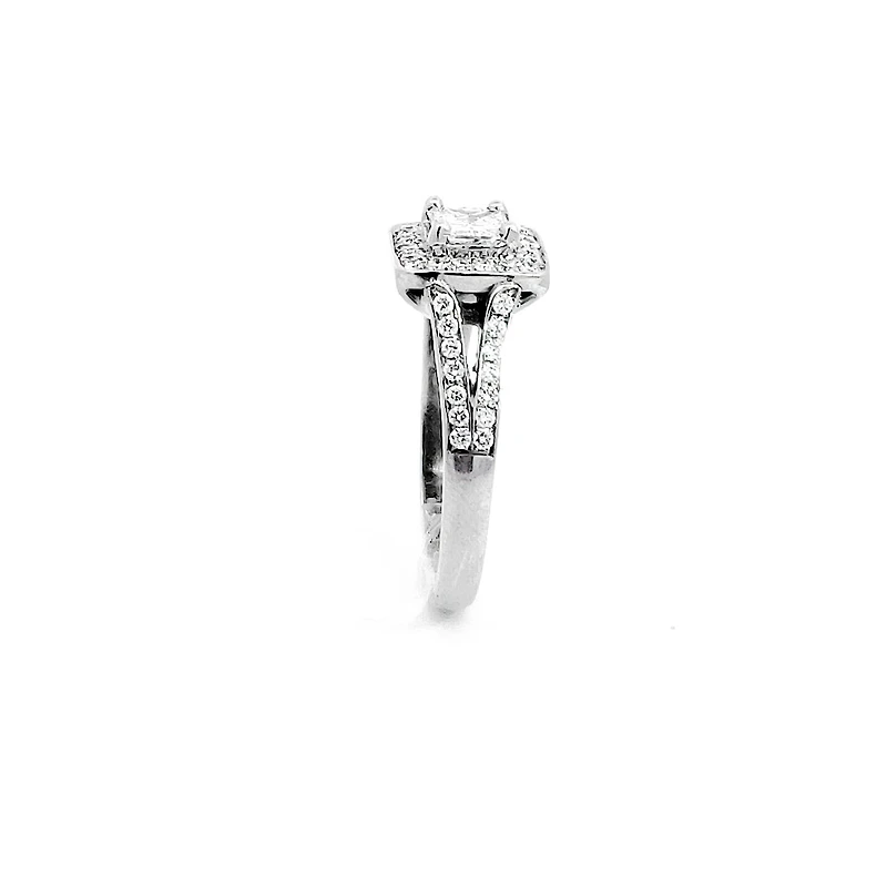14K White Gold 0.87cttw Princess Cut Diamond Halo Engagement Ring