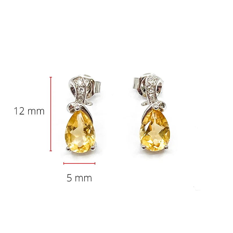 10K White Gold 1.25cttw Genuine Citrine & 0.032cttw Diamond Earrings