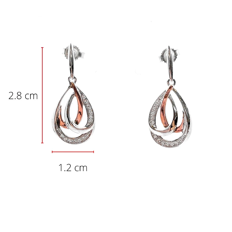 Sterling Silver and 10K Rose Gold 0.07cttw Diamond Chandelier Dangle Earrings