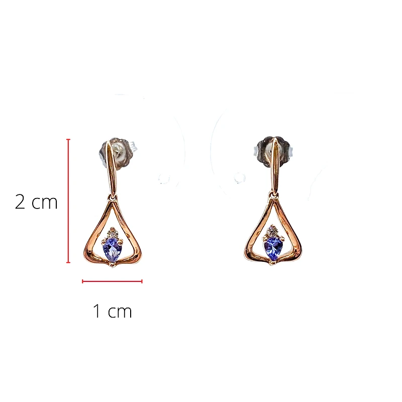 14K Rose Gold 0.32cttw Pear Cut Tanzanite & 0.048cttw Diamond Stud Dangle Drop Earrings
