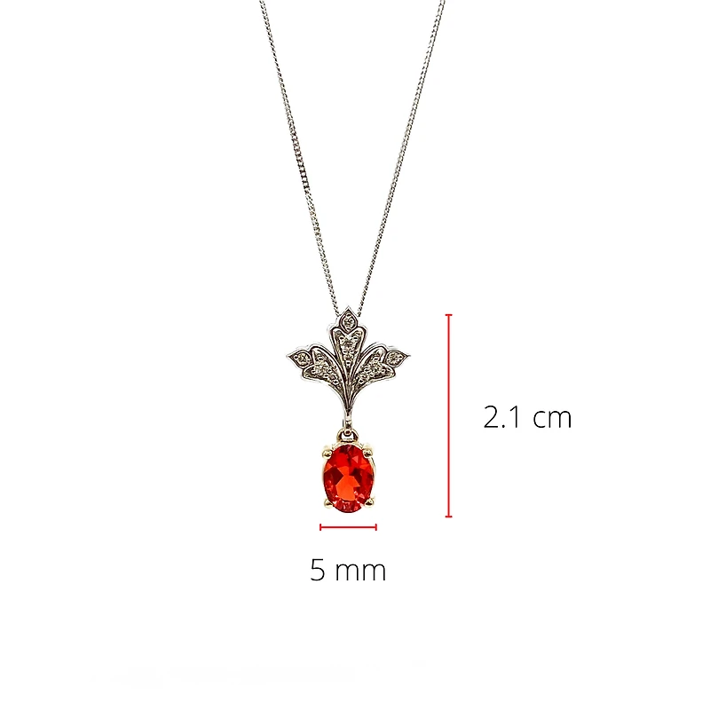 10K White & Yellow Gold 0.50cttw Genuine Fire Opal & 0.08cttw Diamond Pendant, 18"