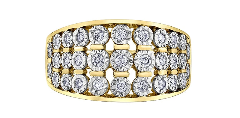 10K Yellow Gold Diamond 0.33cttw Illusion Setting Ring, Size 6.5