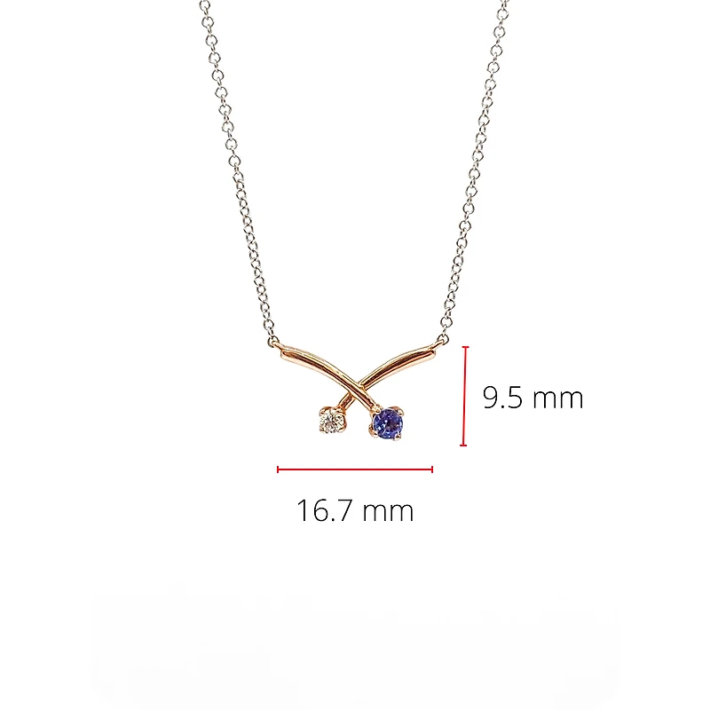 14K White & Rose Gold 0.12cttw Genuine Tanzanite and 0.05cttw Diamond Pendant, 18"