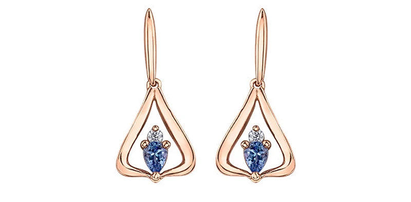 14K Rose Gold 0.32cttw Pear Cut Tanzanite & 0.048cttw Diamond Stud Dangle Drop Earrings