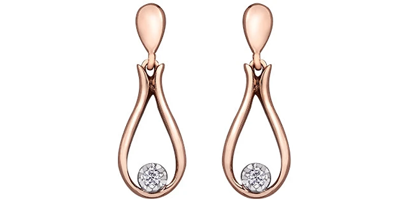 10K Rose Gold 0.06cttw Canadian Diamond Dangle Earrings