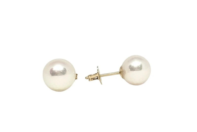 14K Yellow Gold 8mm Cultured Pearl Stud Earrings with Butterfly Backs