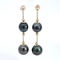 14K Yellow Gold 12.5-14mm Tahitian Pearl Dangle Earring