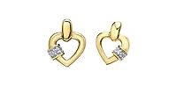 10K Yellow Gold 0.03cttw Diamond Heart Earrings