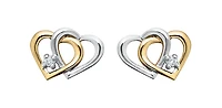 10K Yellow & White Gold Diamond Double Heart Earrings 0.03cttw
